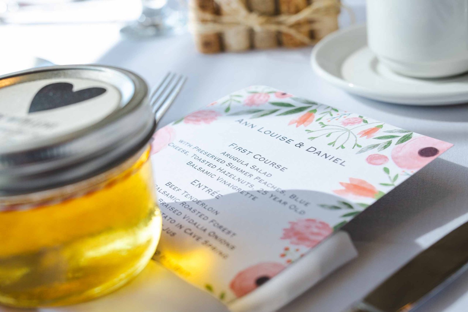 wedding table decoration and menu